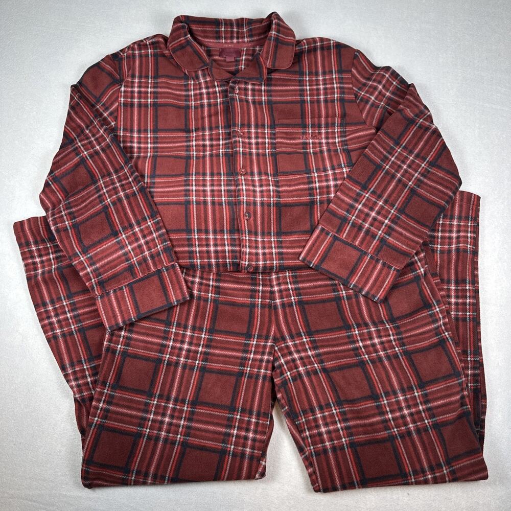 Skims Fleece Unisex Sleep Pajama Set Merlot Red Plaid Size Large